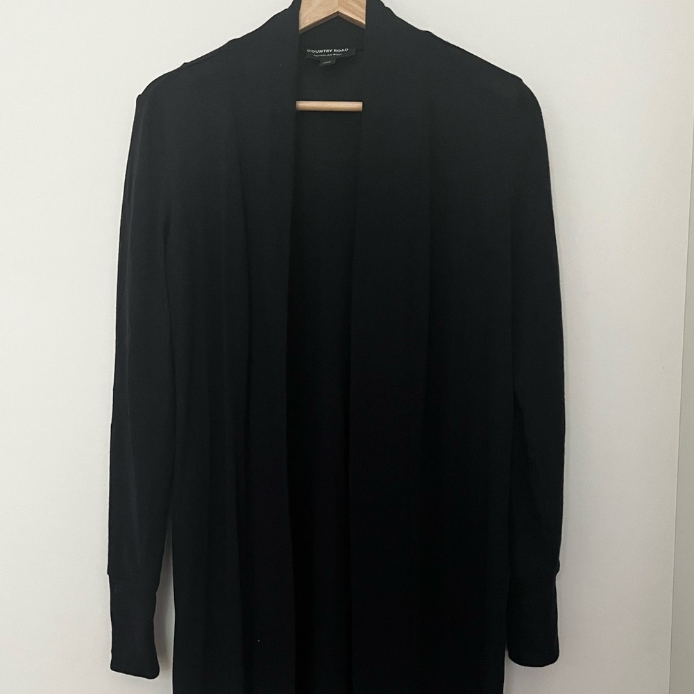 Long navy cardigan - fine knit